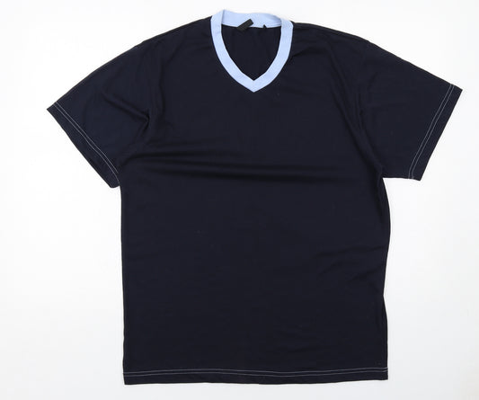 BHS Mens Blue Polyester T-Shirt Size M V-Neck