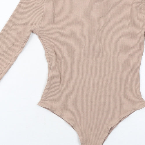 New Look Womens Beige Cotton Bodysuit One-Piece Size 12 Snap