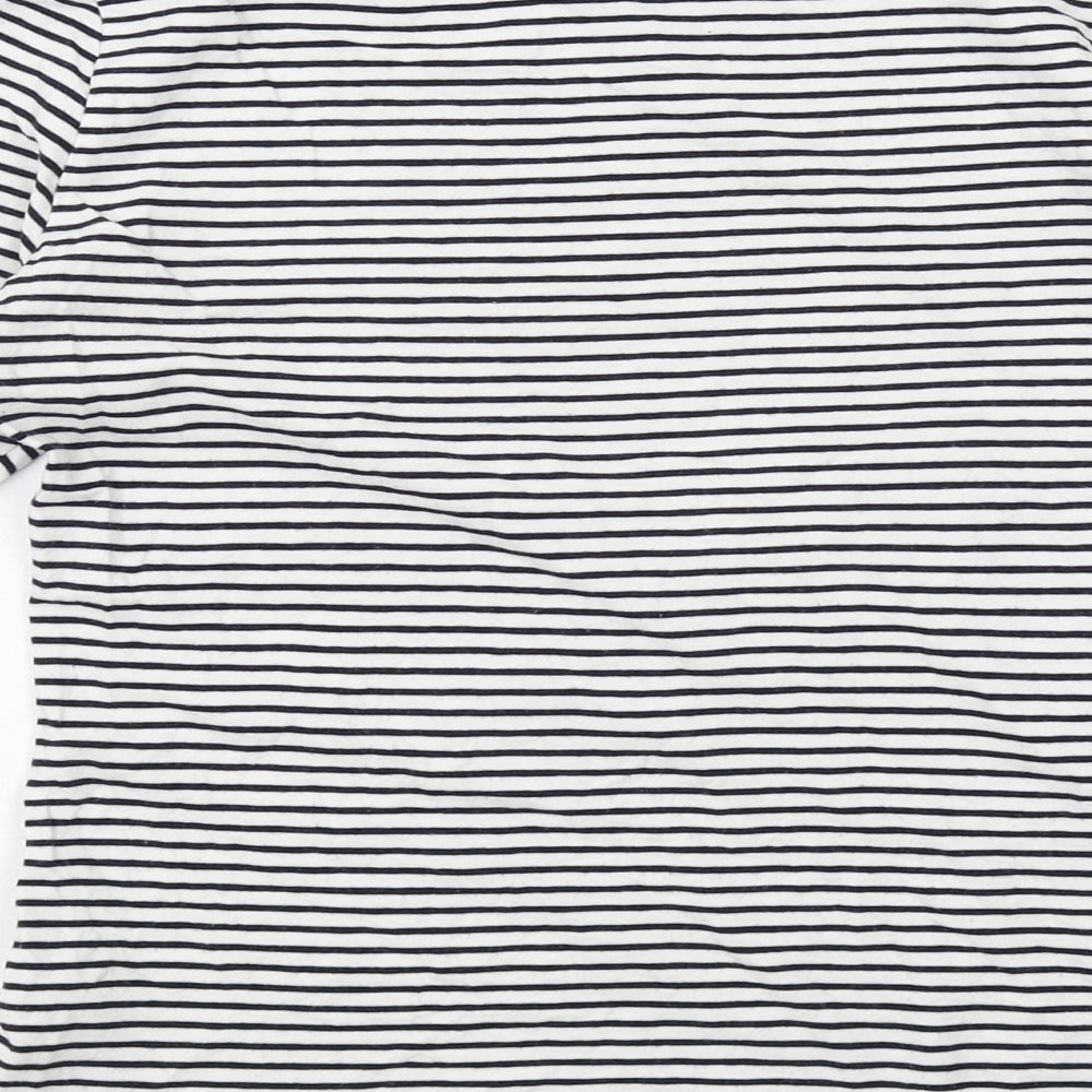 Marks and Spencer Womens White Striped Cotton Basic T-Shirt Size 10 Boat Neck