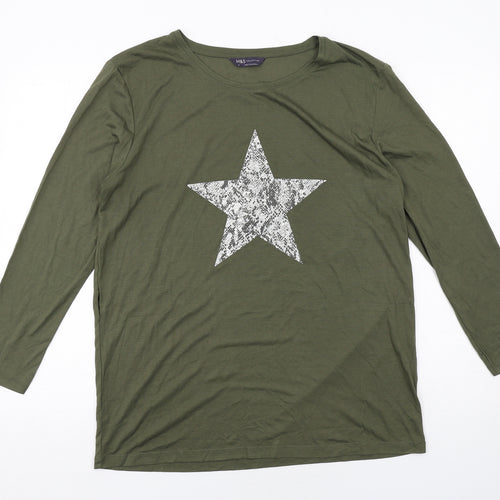Marks and Spencer Womens Green Viscose Basic T-Shirt Size 12 Round Neck - Star