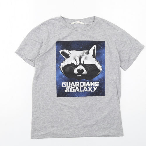 H&M Boys Grey Cotton Basic T-Shirt Size 12-13 Years Round Neck Pullover - Guardians of the Galaxy