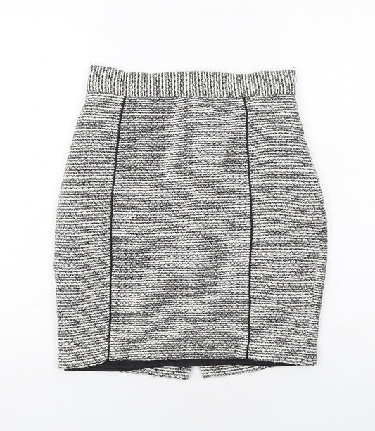 H&M Womens Black Geometric Polyester A-Line Skirt Size 10 Zip