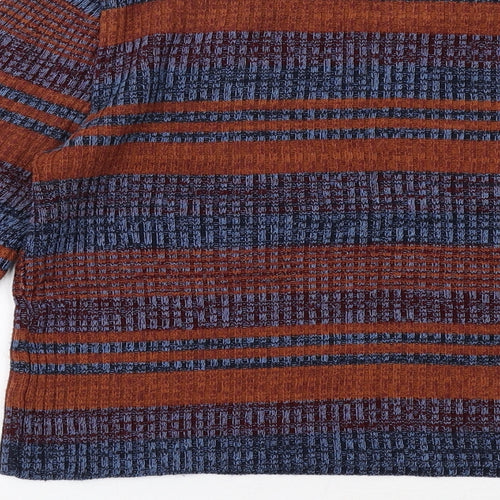 Pull&Bear Womens Blue Round Neck Striped Acrylic Pullover Jumper Size M