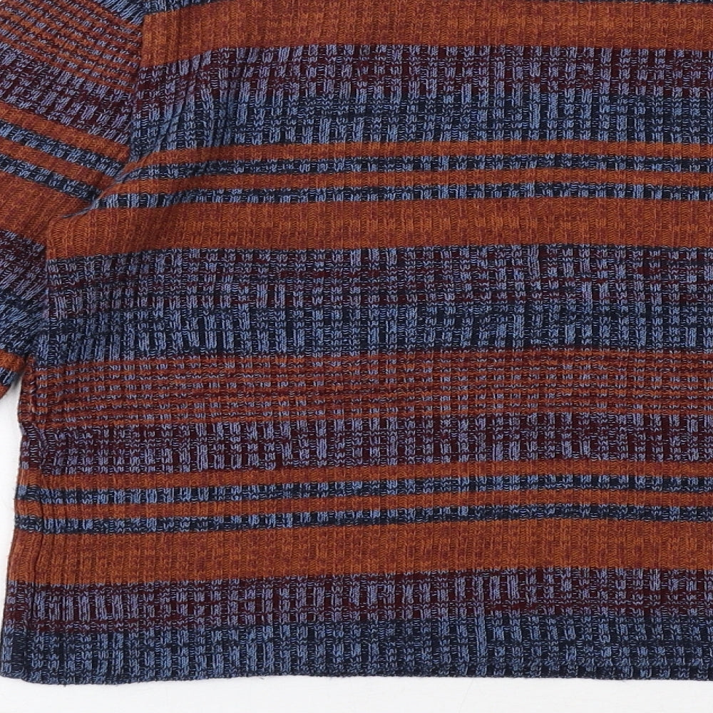 Pull&Bear Womens Blue Round Neck Striped Acrylic Pullover Jumper Size M