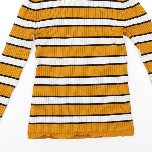 Bershka Womens Yellow Mock Neck Striped Acrylic Pullover Jumper Size XS Pullover