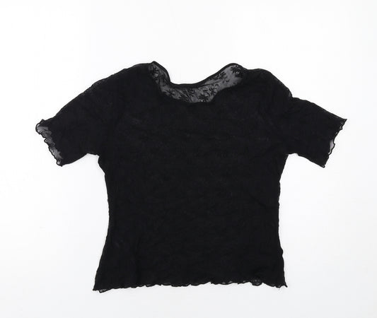 Marks and Spencer Womens Black Nylon Basic T-Shirt Size 12 Round Neck