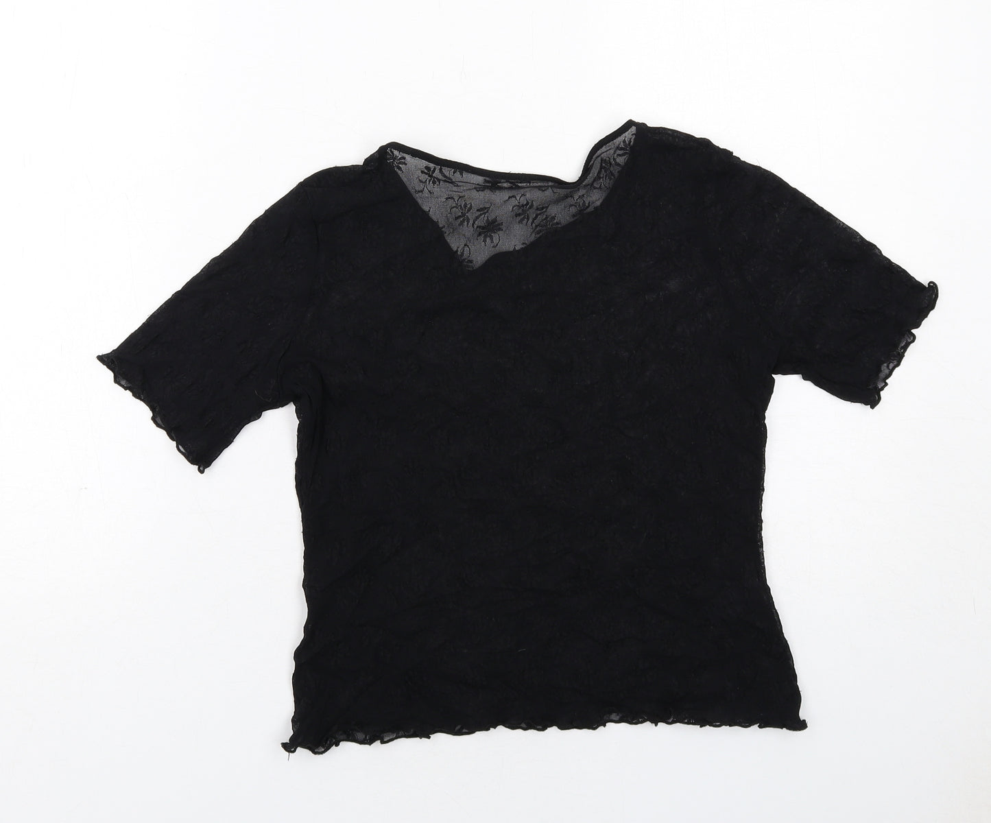 Marks and Spencer Womens Black Nylon Basic T-Shirt Size 12 Round Neck