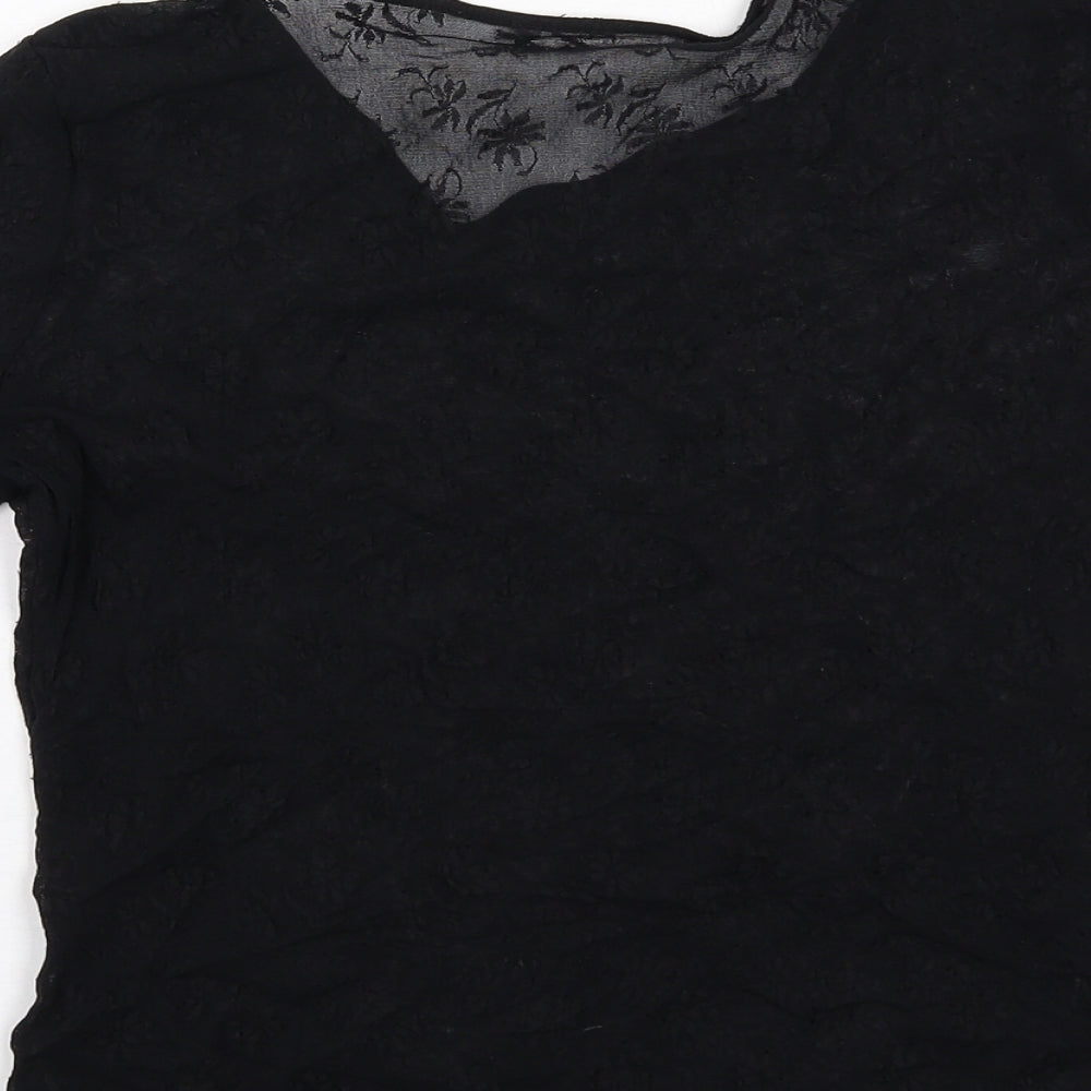 Marks and Spencer Womens Black Nylon Basic T-Shirt Size 12 Round Neck