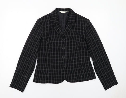 NEXT Womens Black Geometric Jacket Blazer Size 10 Button