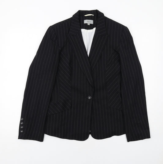 Marks and Spencer Womens Black Striped Polyester Jacket Suit Jacket Size 14