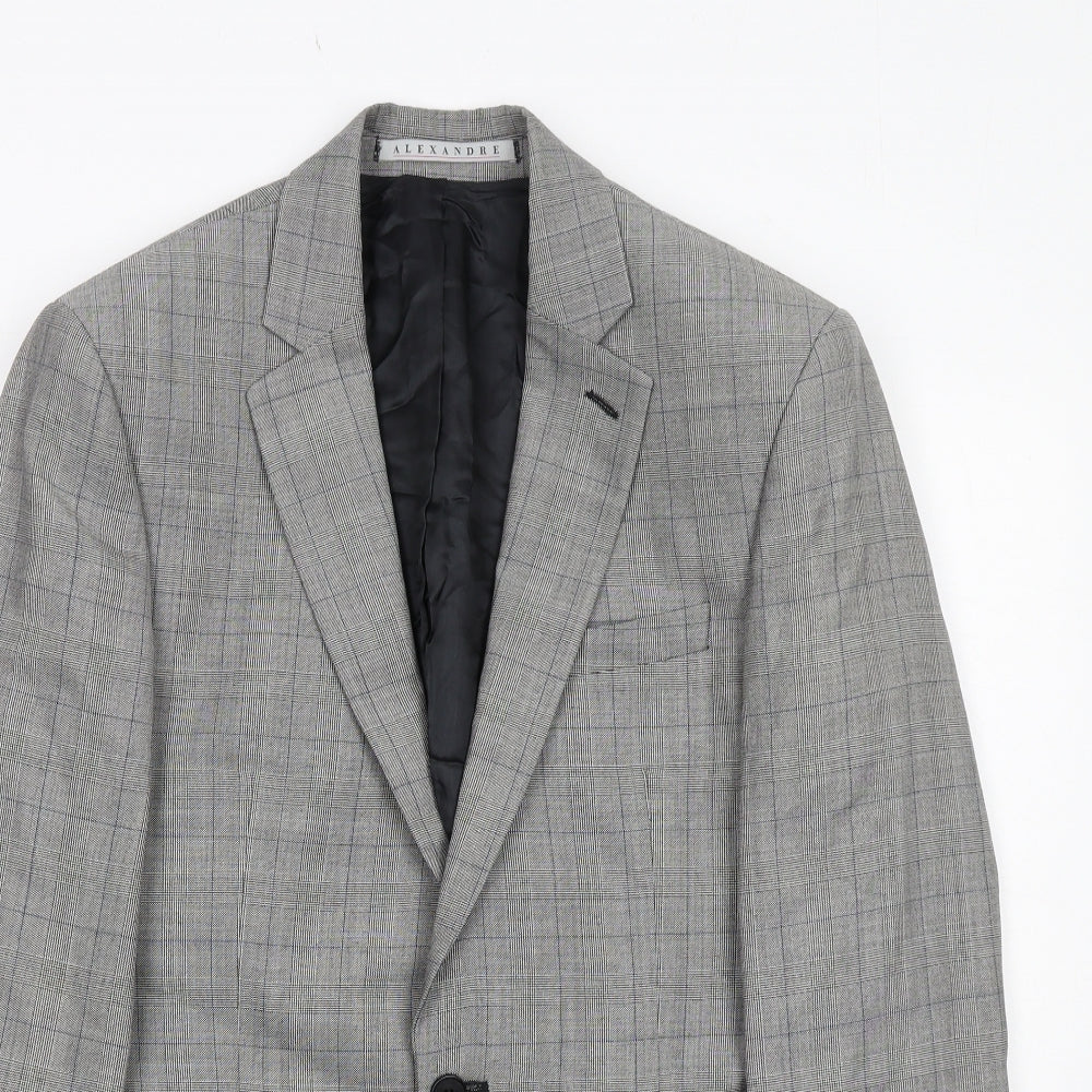 Alexandre Mens Grey Plaid Polyester Jacket Suit Jacket Size 38 Regular