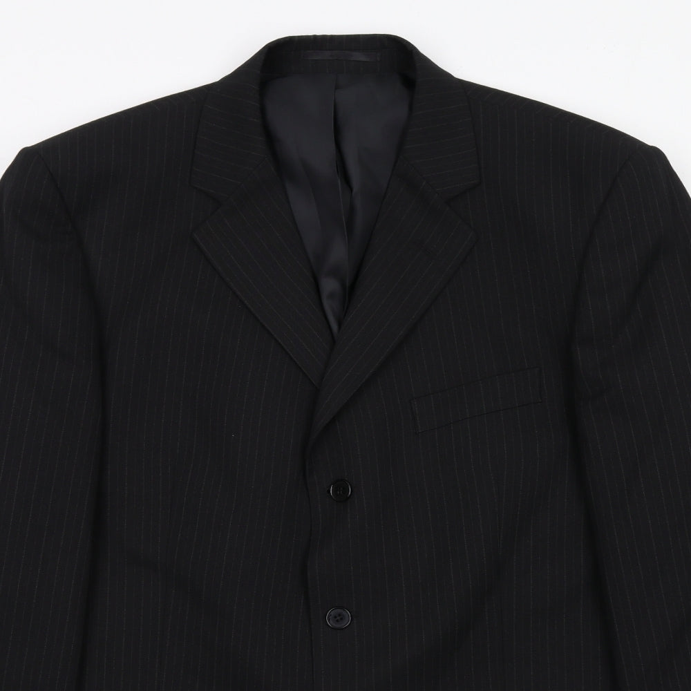 Pinstripe Mens Black Polyester Jacket Suit Jacket Size 44 Regular