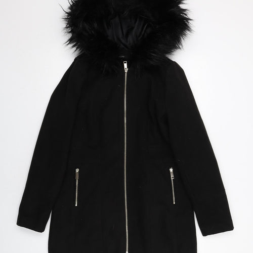 New Look Womens Black Parka Coat Size 8 Zip
