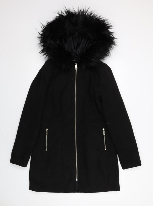 New Look Womens Black Parka Coat Size 8 Zip