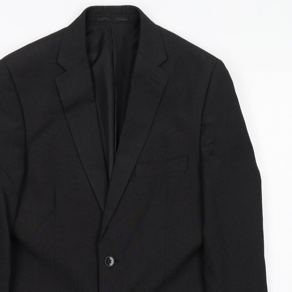 Thomas Nash Mens Black Striped Polyester Jacket Suit Jacket Size 38 Regular