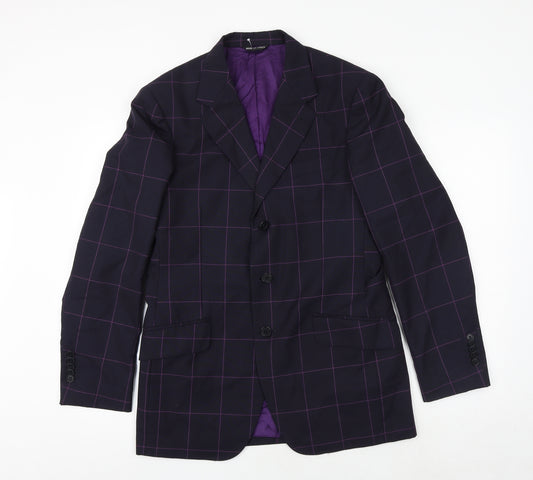 Paul Smith Mens Blue Check Polyester Jacket Suit Jacket Size 36 Regular