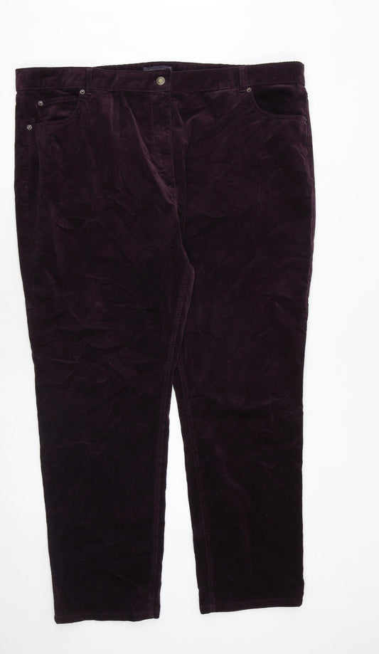 Marks and Spencer Womens Purple Cotton Trousers Size 24 Regular Zip