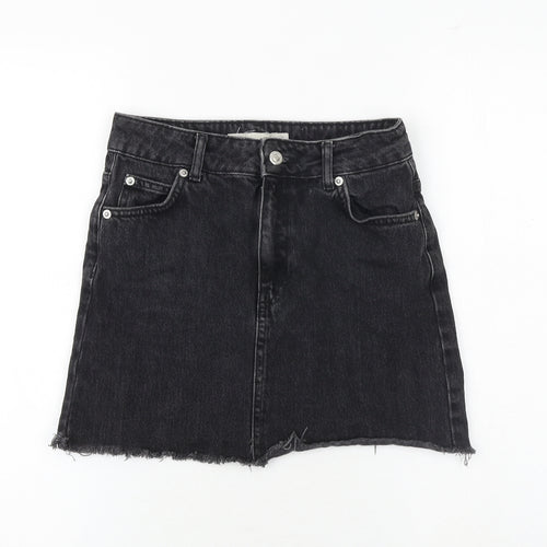 Topshop Womens Black Cotton A-Line Skirt Size 6 Zip