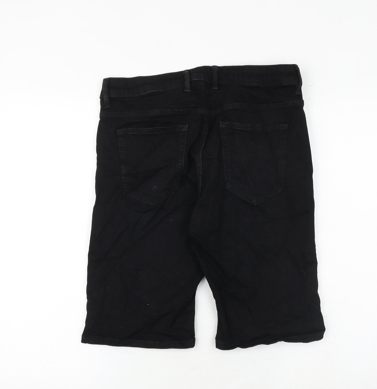 River Island Mens Black Cotton Chino Shorts Size 32 in Regular Zip