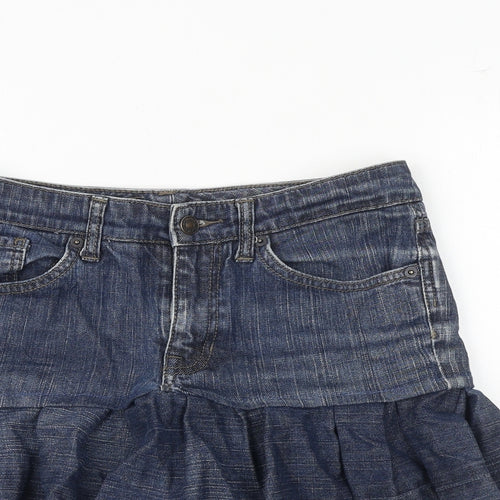 Tommy Hilfiger Womens Blue Cotton Mini Skirt Size 30 in Zip - Distressed Look