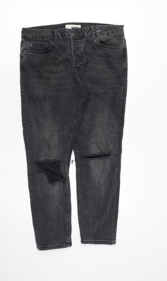 Topman Mens Grey Cotton Tapered Jeans Size 30 in L30 in Regular Zip
