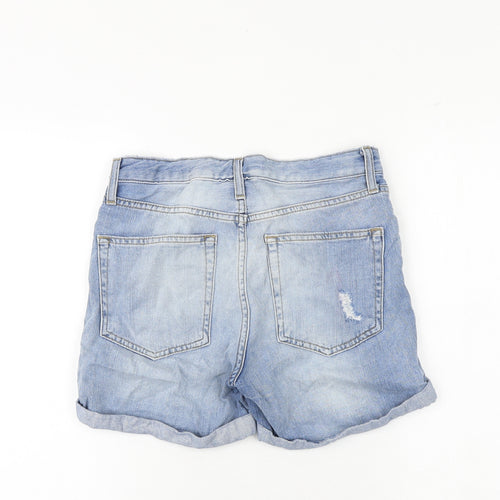 Topshop Womens Blue Cotton Boyfriend Shorts Size 6 Regular Zip - Distressed