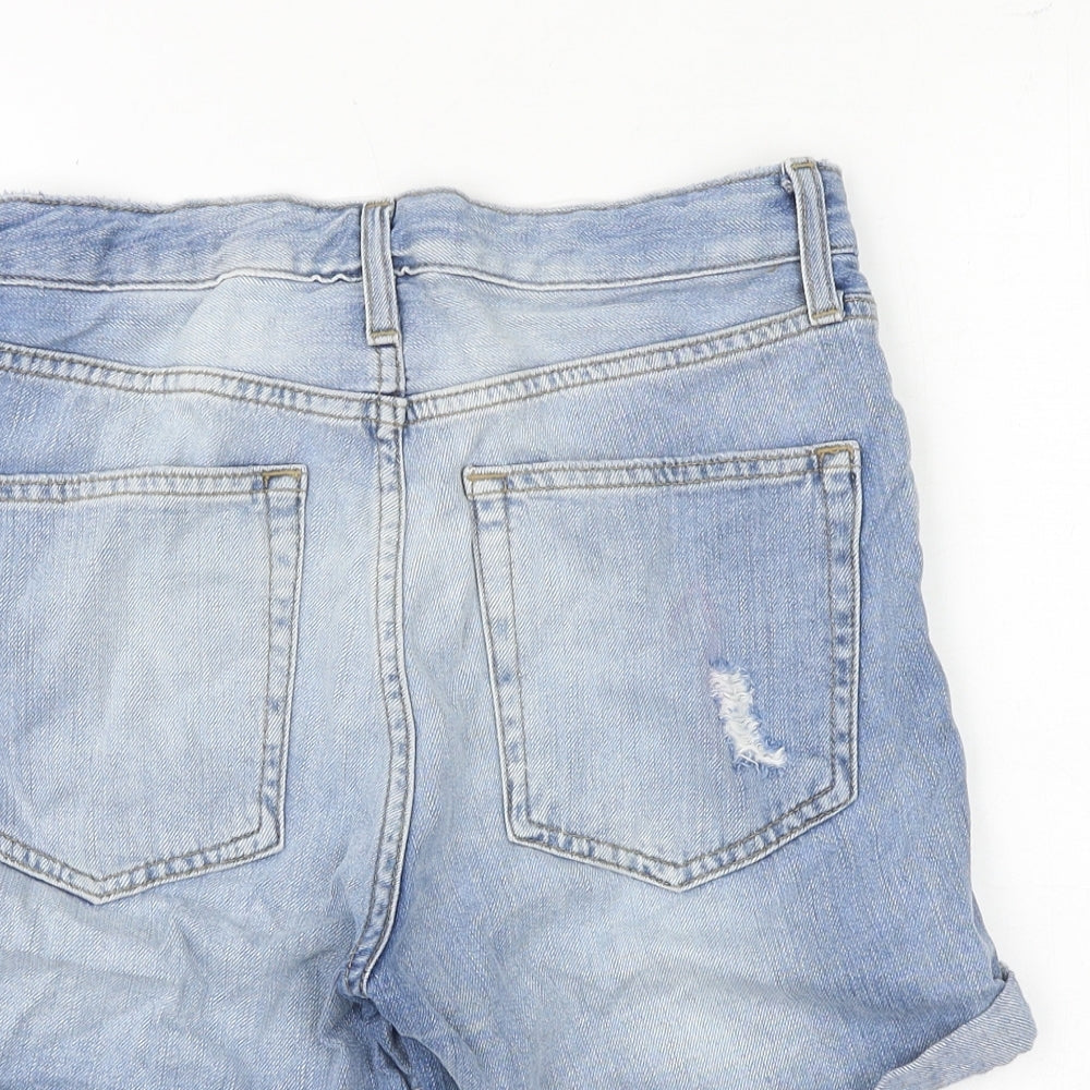 Topshop Womens Blue Cotton Boyfriend Shorts Size 6 Regular Zip - Distressed