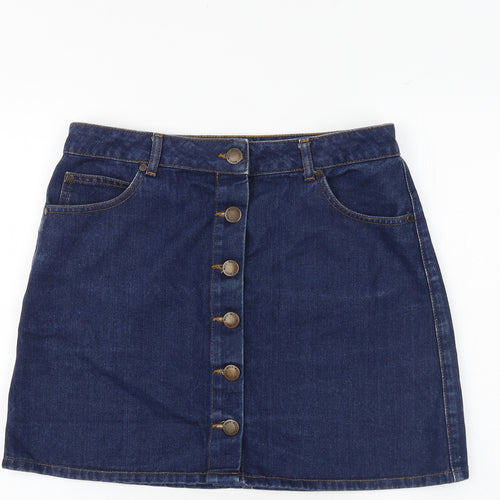Miss Selfridge Womens Blue Cotton A-Line Skirt Size 14 Button