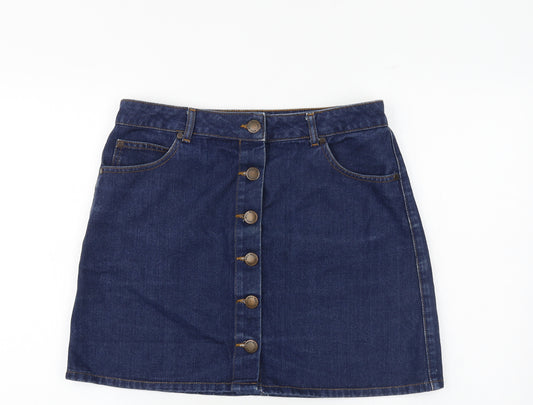 Miss Selfridge Womens Blue Cotton A-Line Skirt Size 14 Button