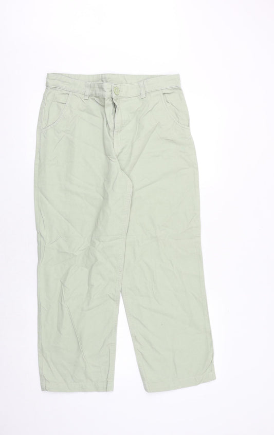 Monki Womens Green Cotton Wide-Leg Jeans Size 12 Regular Zip