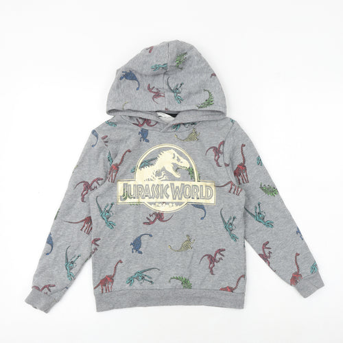 H&M Boys Grey Geometric Cotton Pullover Hoodie Size 7-8 Years Pullover - Jurassic World