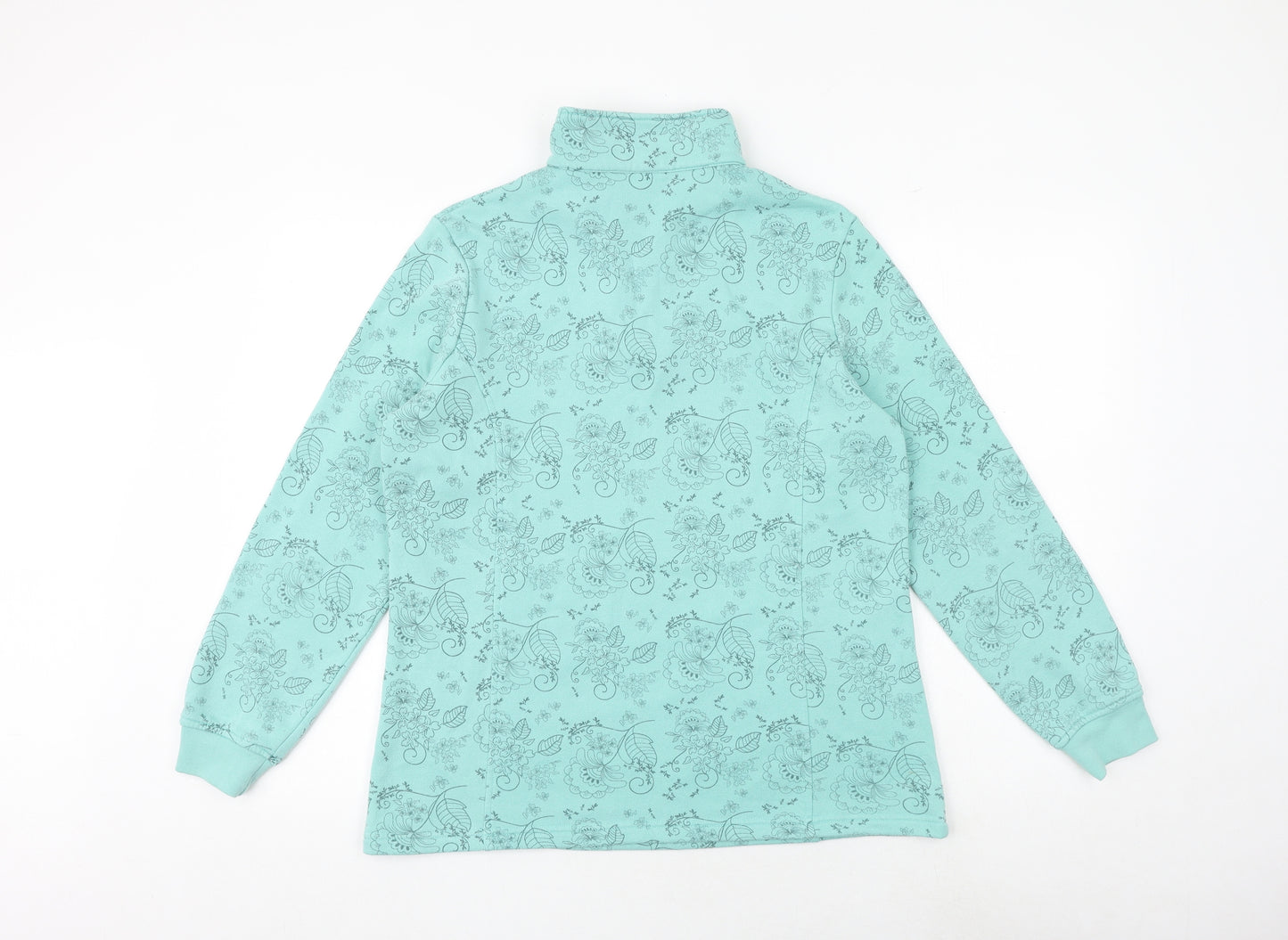 Damart Womens Green Geometric Cotton Pullover Sweatshirt Size 14 Zip - Size 14-16