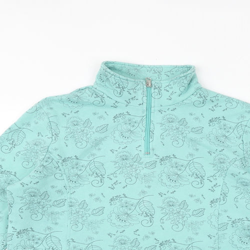 Damart Womens Green Geometric Cotton Pullover Sweatshirt Size 14 Zip - Size 14-16