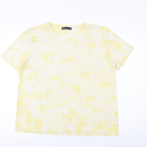 Marks and Spencer Womens Yellow Geometric Viscose Basic T-Shirt Size 14 Crew Neck - Tie Dye