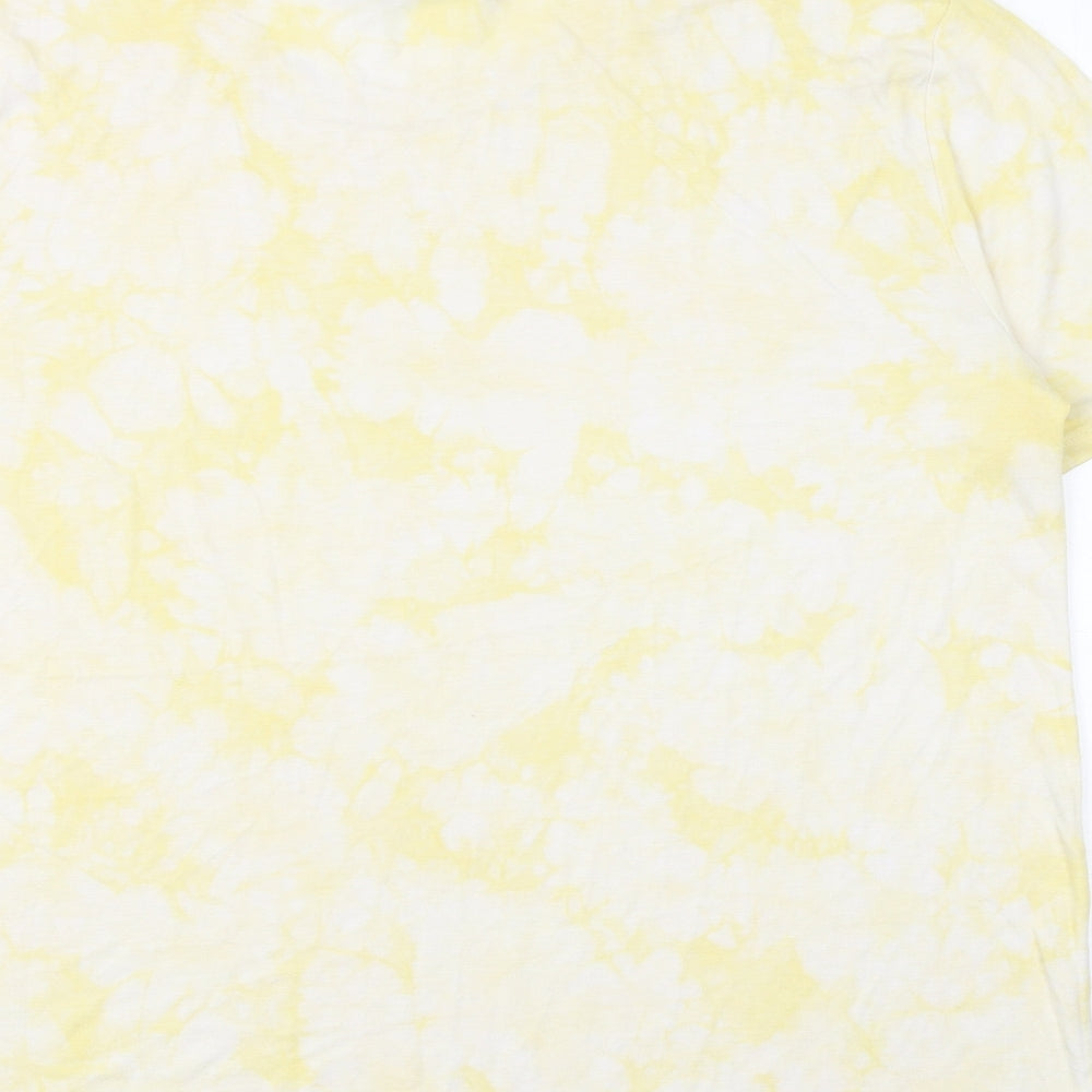 Marks and Spencer Womens Yellow Geometric Viscose Basic T-Shirt Size 14 Crew Neck - Tie Dye