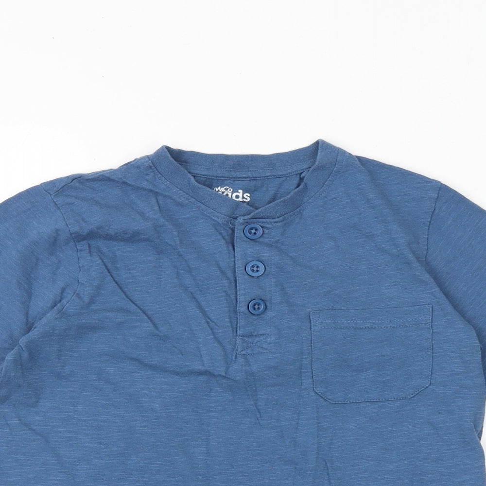 M&Co Boys Blue Cotton Basic T-Shirt Size 11-12 Years Round Neck Button