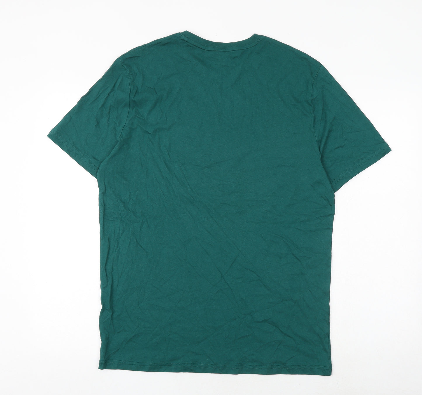Marks and Spencer Mens Green Cotton T-Shirt Size L Round Neck - Christmas Gin-gle all the way