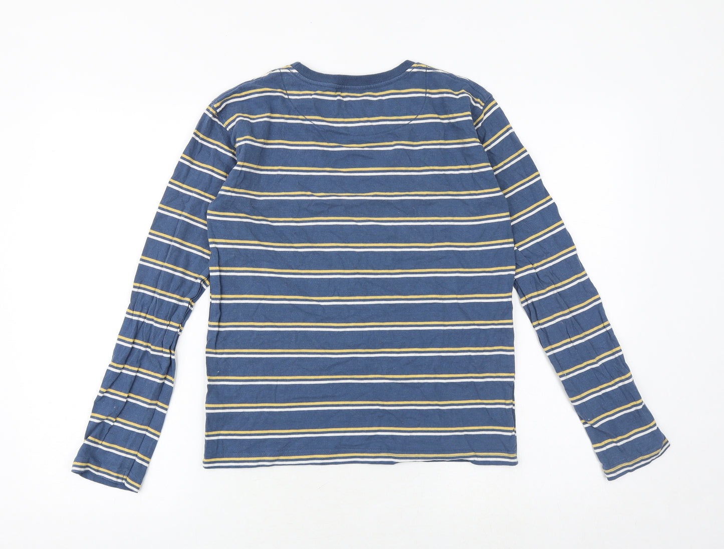 John Lewis Boys Blue Striped 100% Cotton Basic T-Shirt Size 13 Years Round Neck Pullover