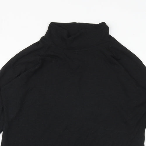 GOODMOVE Womens Black Viscose Basic T-Shirt Size 12 Roll Neck
