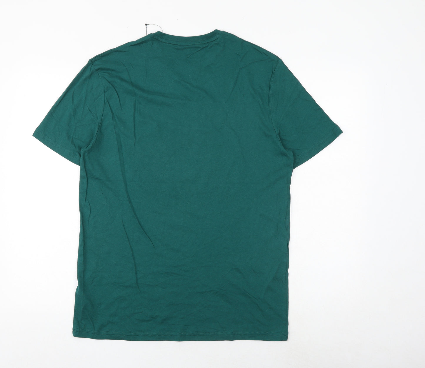 Marks and Spencer Mens Green Cotton T-Shirt Size M Round Neck - Christmas Gin-gle all the way