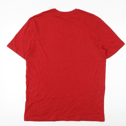 Marks and Spencer Mens Red Cotton T-Shirt Size M Round Neck - Merry Christmas Brew Dolph