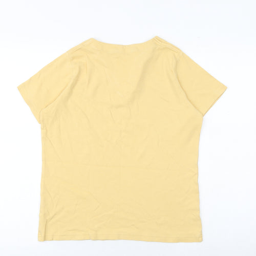 EWM Womens Yellow 100% Cotton Basic T-Shirt Size M V-Neck