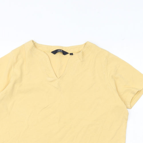 EWM Womens Yellow 100% Cotton Basic T-Shirt Size M V-Neck