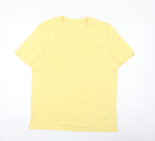 Marks and Spencer Mens Yellow Cotton T-Shirt Size L Round Neck