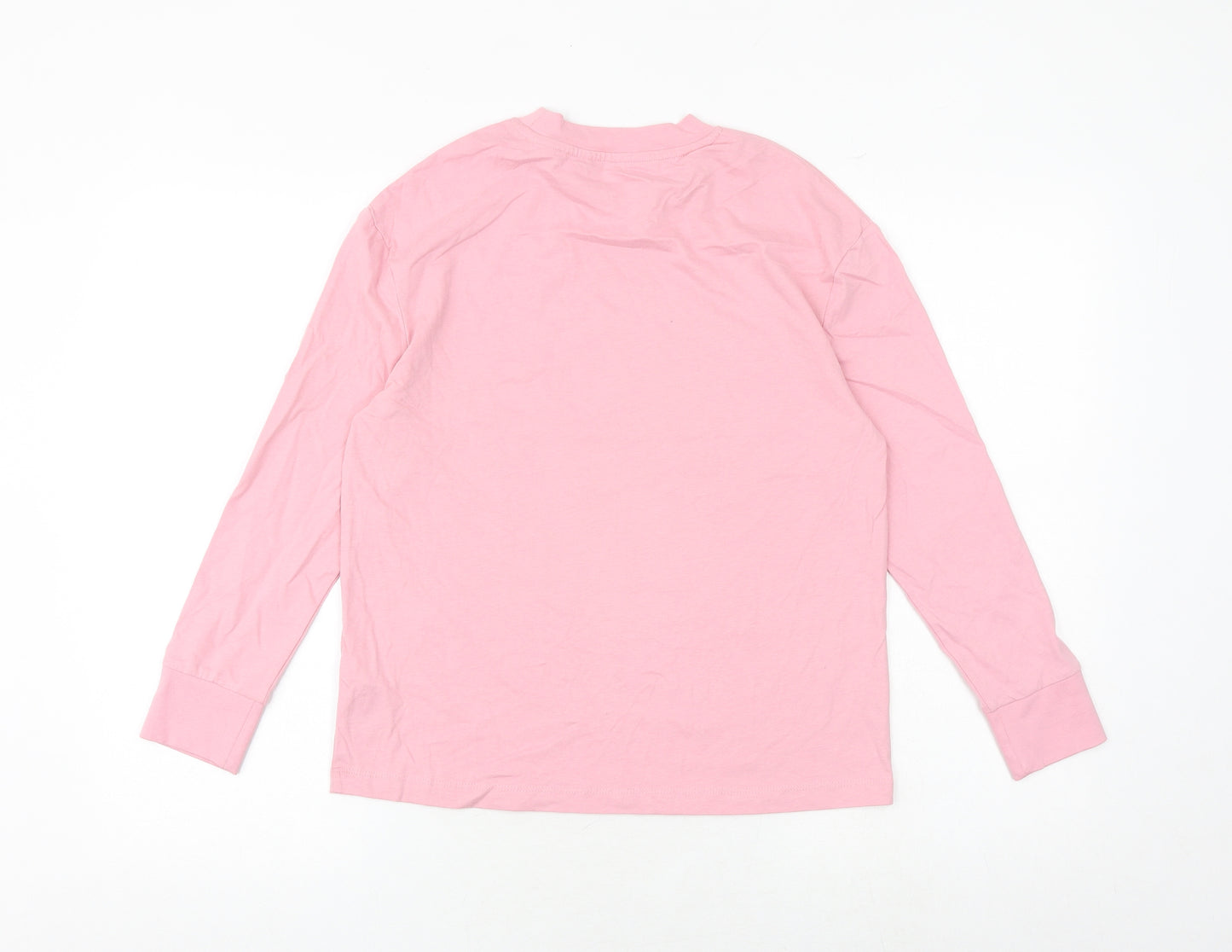 Marks and Spencer Girls Pink Cotton Basic T-Shirt Size 10-11 Years Round Neck Pullover - Santa Disco Express