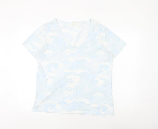 Hush Womens Blue Camouflage 100% Cotton Basic T-Shirt Size L V-Neck