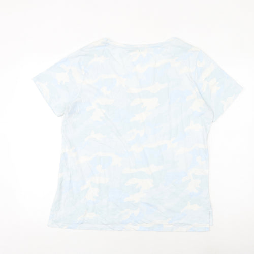 Hush Womens Blue Camouflage 100% Cotton Basic T-Shirt Size L V-Neck
