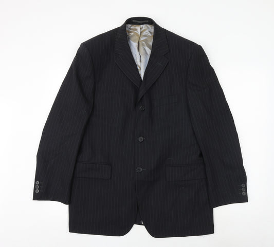 Burton Mens Blue Striped Wool Jacket Suit Jacket Size 40 Regular