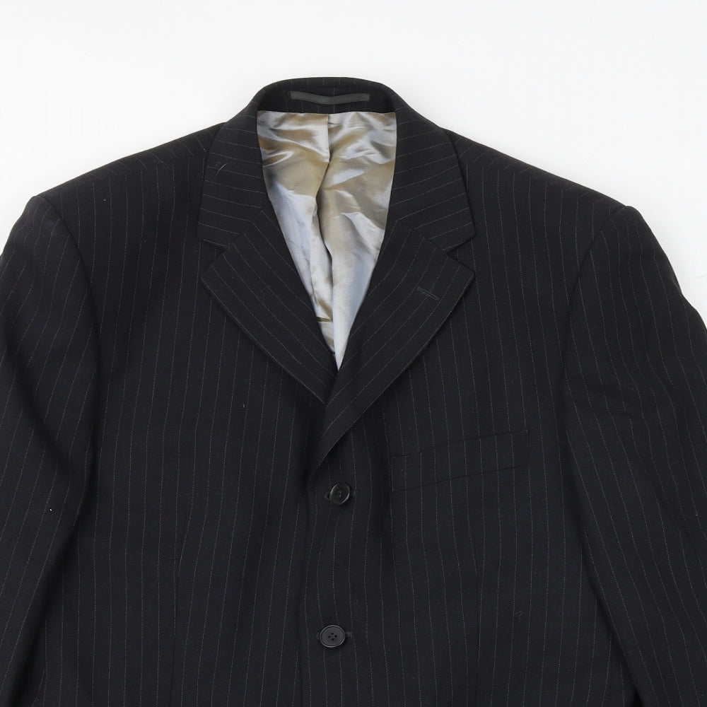 Burton Mens Blue Striped Wool Jacket Suit Jacket Size 40 Regular