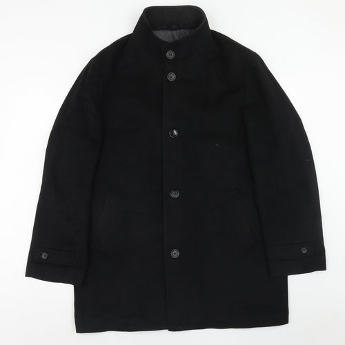 Marks and Spencer Mens Black Overcoat Coat Size L Button